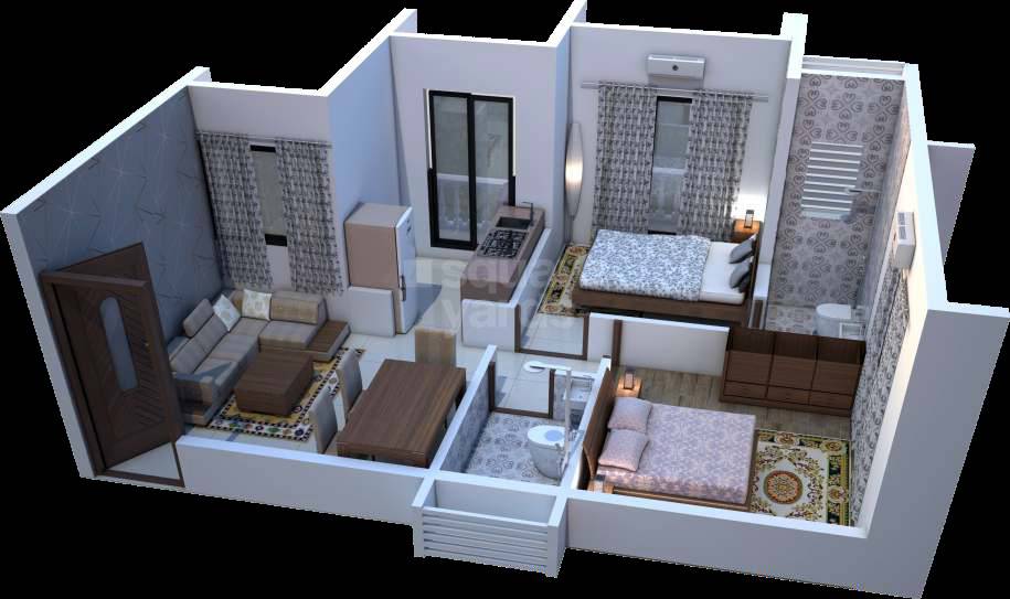 Floor plan of 2 BHK 452 Sq. Ft. Apartment in Vardhaman Vatika Phase 2, Thane